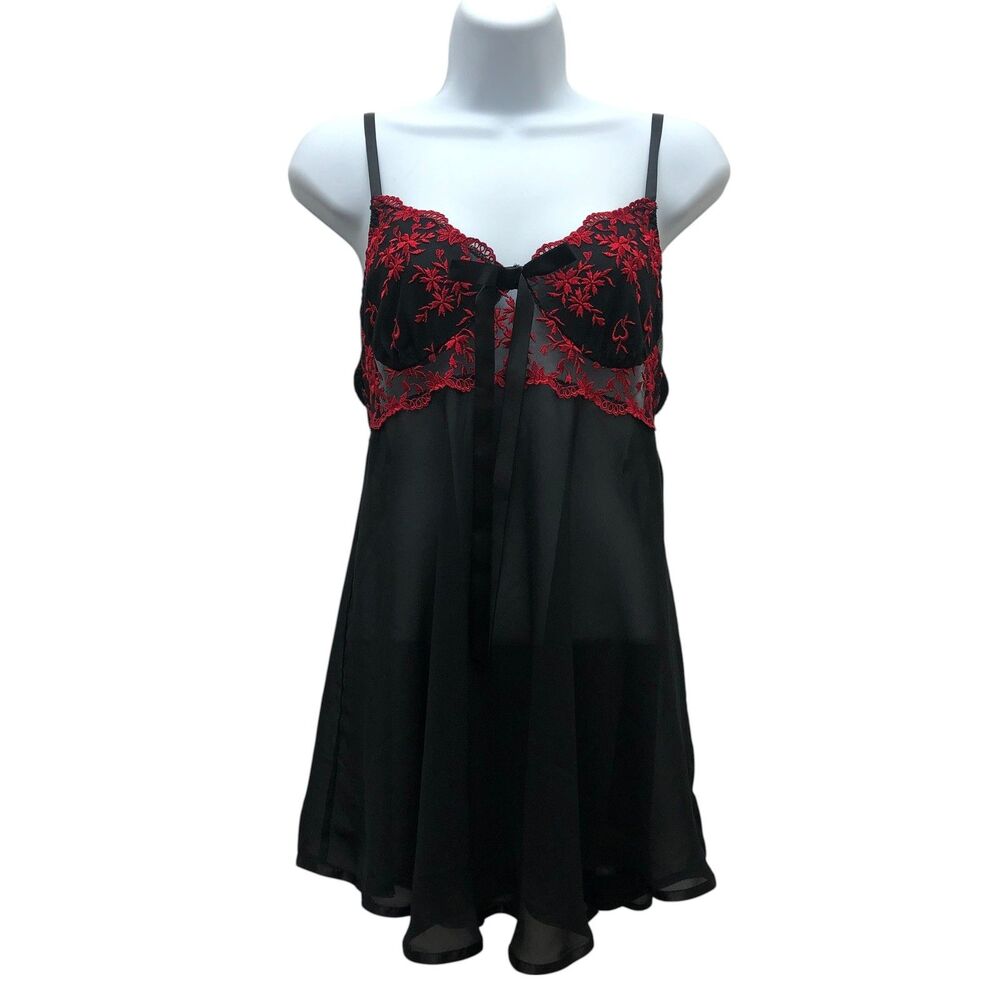 Seductive Wear Womens Medium Whimsigoth Sheer Lace Babydoll Nightgown Bow